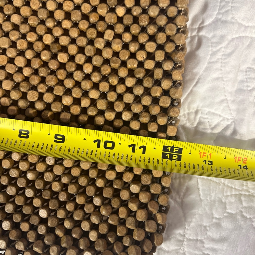 Wood Bead Purse Natural Color 12” x 11” with 11” handle - Picture 7 of 12